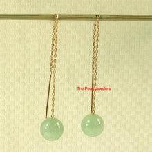 Load image into Gallery viewer, 14K Yellow Gold Threader Chain Bean Green Jade Bead Dangle Earrings