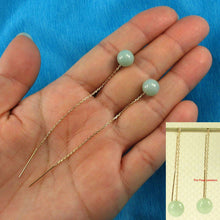 Load image into Gallery viewer, 14K Yellow Gold Threader Chain Bean Green Jade Bead Dangle Earrings