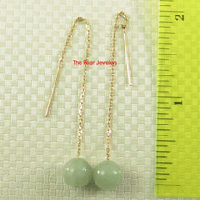 Load image into Gallery viewer, 14K Yellow Gold Threader Chain Bean Green Jade Bead Dangle Earrings