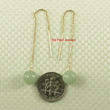 Load image into Gallery viewer, 14K Yellow Gold Threader Chain Bean Green Jade Bead Dangle Earrings