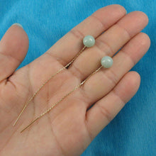 Load image into Gallery viewer, 14K Yellow Gold Threader Chain Bean Green Jade Bead Dangle Earrings