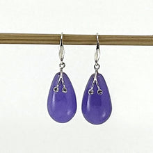 Load image into Gallery viewer, 14K White Gold Sparkling Diamond Purple Jade Hook Earrings