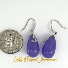 Load image into Gallery viewer, 14K White Gold Sparkling Diamond Purple Jade Hook Earrings