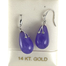 Load image into Gallery viewer, 14K White Gold Sparkling Diamond Purple Jade Hook Earrings
