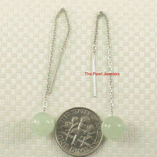 Load image into Gallery viewer, 14K White Gold Threader Chain Bean Green Jade Bead Dangle Earrings