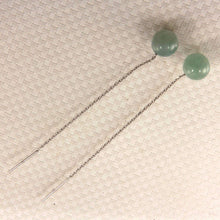 Load image into Gallery viewer, 14K White Gold Threader Chain Bean Green Jade Bead Dangle Earrings
