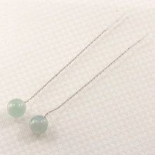 Load image into Gallery viewer, 14K White Gold Threader Chain Bean Green Jade Bead Dangle Earrings