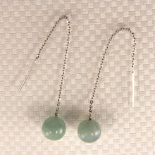 Load image into Gallery viewer, 14K White Gold Threader Chain Bean Green Jade Bead Dangle Earrings