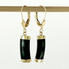 Load image into Gallery viewer, 14K Yellow Gold Leverback Jade & Black Onyx Dangle Earrings