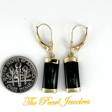 Load image into Gallery viewer, 14K Yellow Gold Leverback Jade & Black Onyx Dangle Earrings