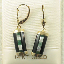 Load image into Gallery viewer, 14K Yellow Gold Leverback Onyx & Mother of Pearl Dangle Earrings