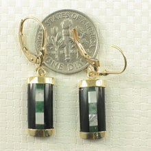 Load image into Gallery viewer, 14K Yellow Gold Leverback Onyx & Mother of Pearl Dangle Earrings