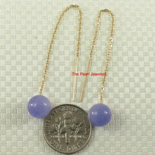 Load image into Gallery viewer, 14K Yellow Gold Threader Chain Lavender Jade Bead Dangle Earrings