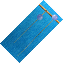Load image into Gallery viewer, 14K Yellow Gold Threader Chain Lavender Jade Bead Dangle Earrings