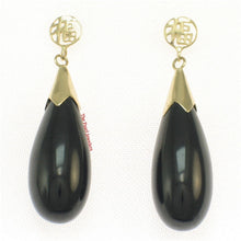 Load image into Gallery viewer, 14K Yellow Gold Raindrop Black Onyx Dangle Earrings