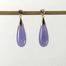 Load image into Gallery viewer, 14K Yellow Gold Raindrop Lavender Jade Dangle Earrings