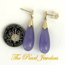 Load image into Gallery viewer, 14K Yellow Gold Raindrop Lavender Jade Dangle Earrings