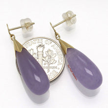Load image into Gallery viewer, 14K Yellow Gold Raindrop Lavender Jade Dangle Earrings