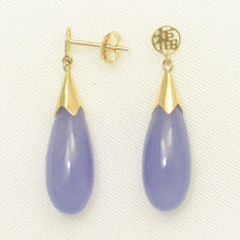 Load image into Gallery viewer, 14K Yellow Gold Raindrop Lavender Jade Dangle Earrings