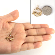 Load image into Gallery viewer, 14k Yellow Gold Double Dolphins Circle Cubic Zirconia Pendant