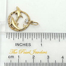 Load image into Gallery viewer, 14k Yellow Gold Double Dolphins Circle Cubic Zirconia Pendant