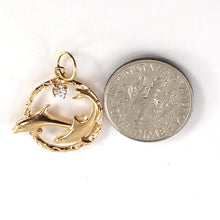 Load image into Gallery viewer, 14k Yellow Gold Double Dolphins Circle Cubic Zirconia Pendant