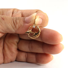 Load image into Gallery viewer, 14k Yellow Gold Double Dolphins Circle Cubic Zirconia Pendant