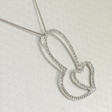 Load image into Gallery viewer, 14k Solid White Gold Heart in Heart Diamond Pendant Necklace