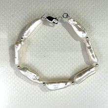 Load image into Gallery viewer, White Biwa Pearl & Silver Beads Bracelet with Sterling Silver Trigger Clasp
