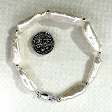 Load image into Gallery viewer, White Biwa Pearl & Silver Beads Bracelet with Sterling Silver Trigger Clasp