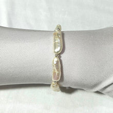 Load image into Gallery viewer, White Biwa Pearl & Silver Beads Bracelet with Sterling Silver Trigger Clasp