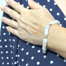 Load image into Gallery viewer, White Biwa Pearl & Silver Beads Bracelet with Sterling Silver Trigger Clasp