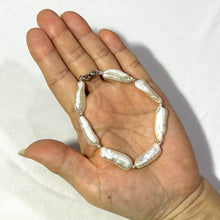 Load image into Gallery viewer, White Biwa Pearl & Silver Beads Bracelet with Sterling Silver Trigger Clasp