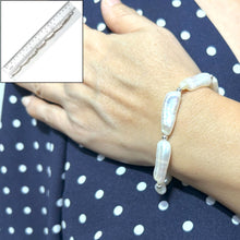 Load image into Gallery viewer, White Biwa Pearl & Silver Beads Bracelet with Sterling Silver Trigger Clasp