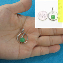Load image into Gallery viewer, 8 mm Green Jade & Cubic Zirconia Sterling Silver Pendant