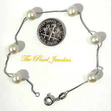 Load image into Gallery viewer, White Freshwater Pearl Bracelet β Sterling Silver Box Chain