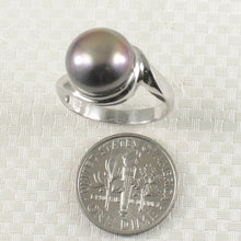 Load image into Gallery viewer, Solid Silver .925 9ā10 mm Black-Grey Freshwater Pearl Solitaire Ring