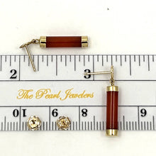 Load image into Gallery viewer, 14K Solid Yellow Gold Blessedness Dangle Tube-Shaped Red Jade Post Earrings