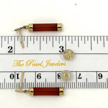 Load image into Gallery viewer, 14K Solid Yellow Gold Blessedness Dangle Tube-Shaped Red Jade Post Earrings