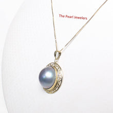 Load image into Gallery viewer, Blue Mabe Pearl Pendant ā 14k Yellow Gold Surround Setting
