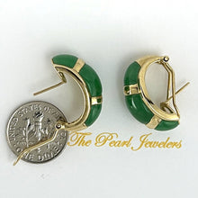 Load image into Gallery viewer, 14K Yellow Gold Omega Clip Cabochon Green Jade Earrings