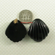 Load image into Gallery viewer, 14K Yellow Gold Cabochon Cut Shell Design Black Onyx Stud Earrings