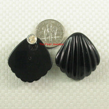 Load image into Gallery viewer, 14K Yellow Gold Cabochon Cut Shell Design Black Onyx Stud Earrings
