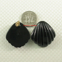Load image into Gallery viewer, 14K Yellow Gold Cabochon Cut Shell Design Black Onyx Stud Earrings