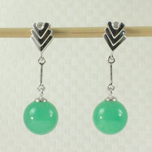Load image into Gallery viewer, 14K White Gold Diamond Green Jade Dangle Earrings