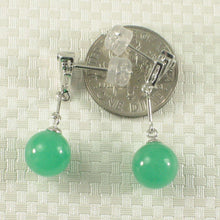 Load image into Gallery viewer, 14K White Gold Diamond Green Jade Dangle Earrings