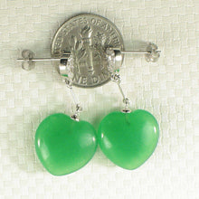 Load image into Gallery viewer, 14K White Gold Diamond Green Jade Heart Dangle Earrings