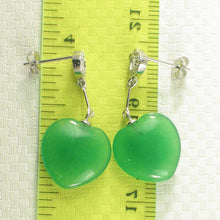 Load image into Gallery viewer, 14K White Gold Diamond Green Jade Heart Dangle Earrings