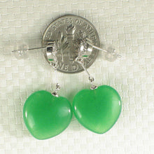Load image into Gallery viewer, 14K White Gold Diamond Green Jade Heart Dangle Earrings