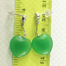 Load image into Gallery viewer, 14K White Gold Diamond Green Jade Heart Dangle Earrings